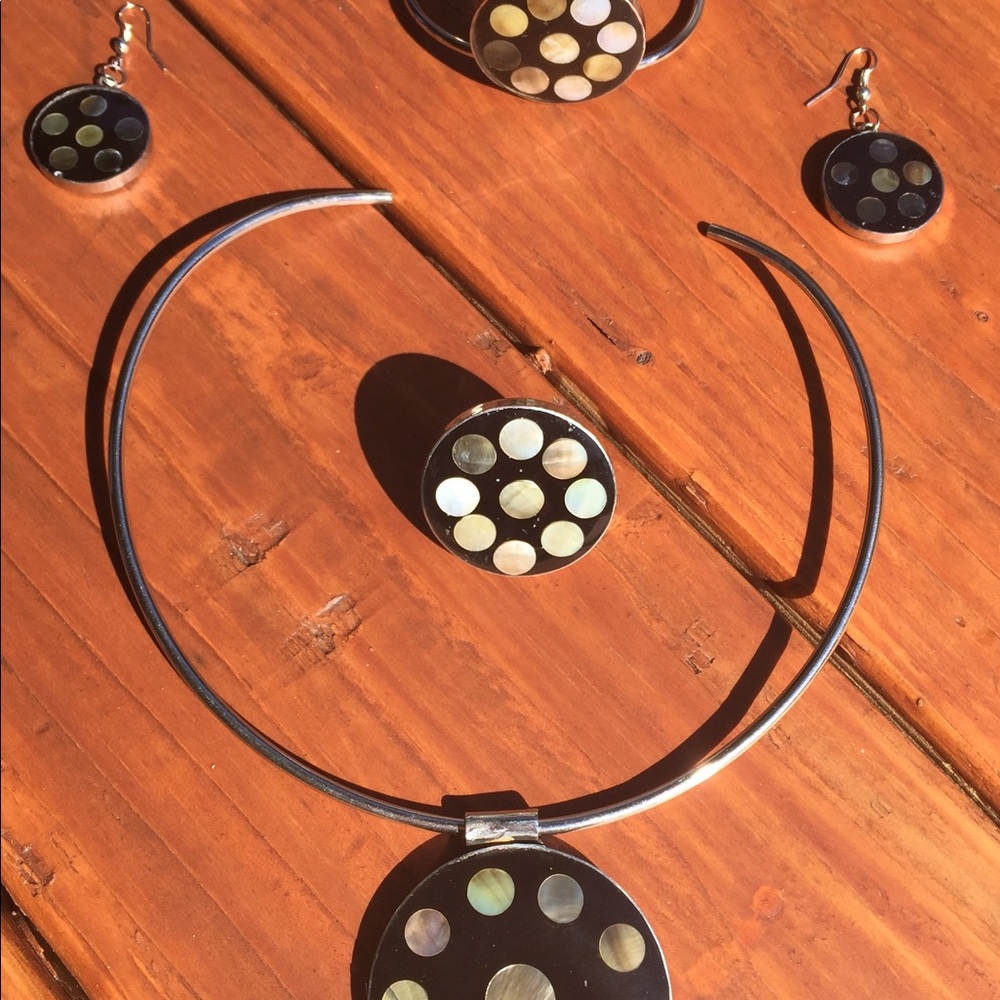 5 Piece Necklace Earring Bracelet Ring Set Abalone - Picture 4 of 8